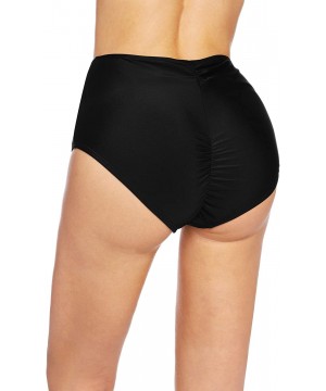 Women's High Waisted Bikini Bottoms Booty Shorts Cheeky Swim Shorts Retro Ruched Butt Swimsuit - Black - CB1947XYLZG $13.56-B...