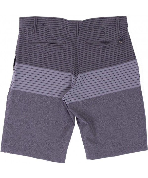 Hybrid Shorts for Men Quick Dry Stretch Lightweight Golf Plaid Short/Boardshort - Grey Stripe - CX12NZHJEJ4 $26.57-Trunks