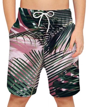 Men's Elastic Waist Tropical Print Swim Trunks Short Dad and Kid Leaf Graphic Drawstring Family Water Shorts - Pink - Kids - ...