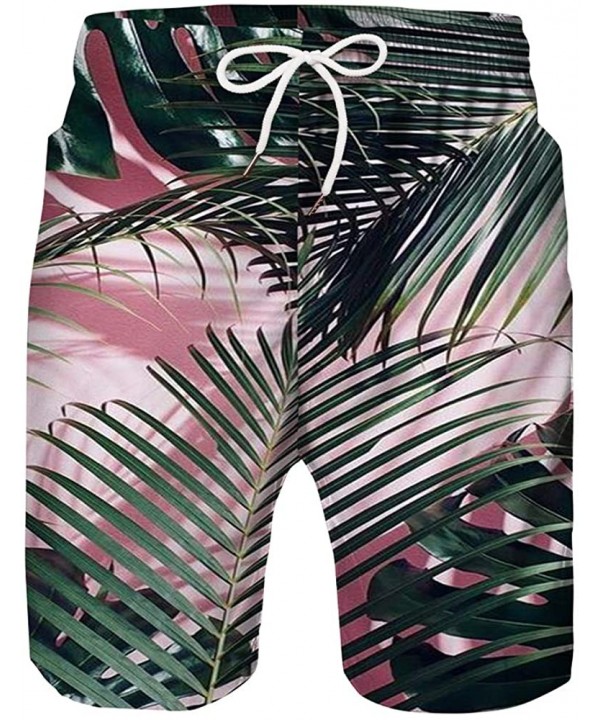 Men's Elastic Waist Tropical Print Swim Trunks Short Dad and Kid Leaf Graphic Drawstring Family Water Shorts - Pink - Kids - ...