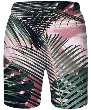 Men's Elastic Waist Tropical Print Swim Trunks Short Dad and Kid Leaf Graphic Drawstring Family Water Shorts - Pink - Kids - ...