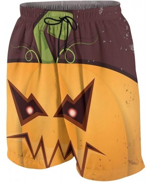 Men's Beach Shorts Halloween Pumpkin with Face On Dark Swim Trunks - Style01 - C6190WRUMEL $28.42-Board Shorts