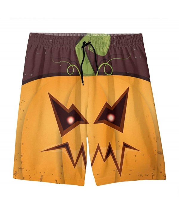 Men's Beach Shorts Halloween Pumpkin with Face On Dark Swim Trunks - Style01 - C6190WRUMEL $28.42-Board Shorts