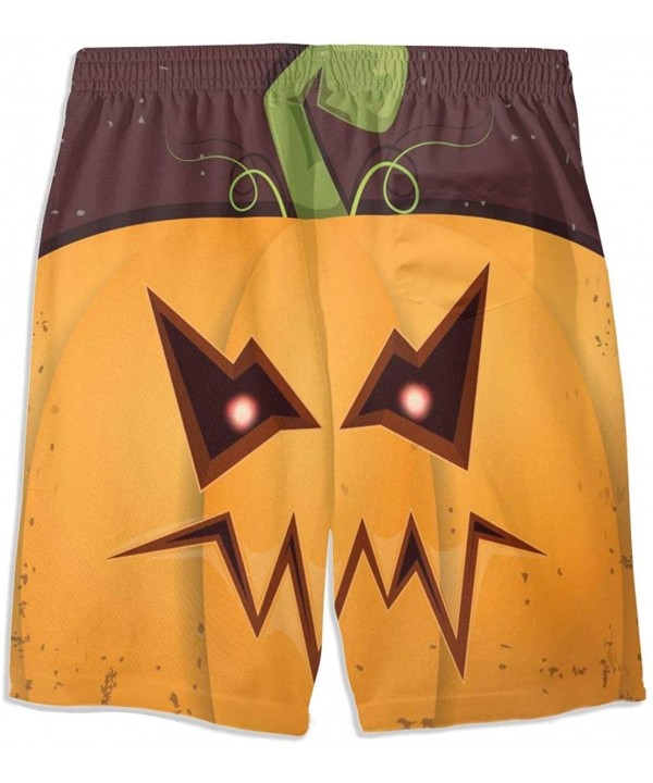 Men's Beach Shorts Halloween Pumpkin with Face On Dark Swim Trunks - Style01 - C6190WRUMEL $28.42-Board Shorts