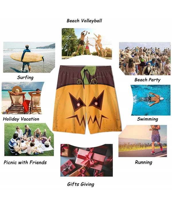 Men's Beach Shorts Halloween Pumpkin with Face On Dark Swim Trunks - Style01 - C6190WRUMEL $28.42-Board Shorts