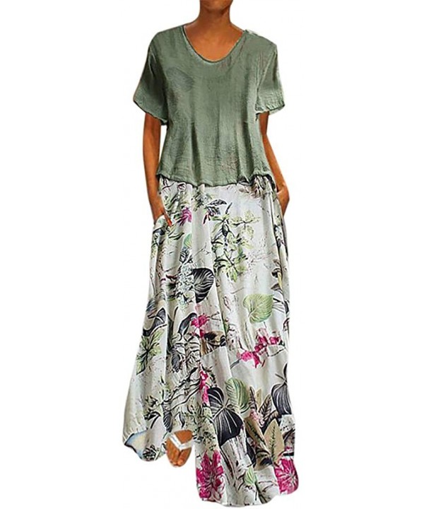 Dress for Womens Vintage Bohemian Floral Print O Neck Patchwork Sleeveless/Long/Short Sleeve Long Maxi Dresses Ad Green - CR1...