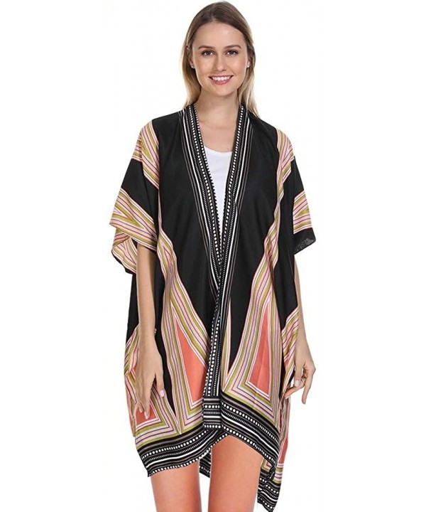 Women's Cardigan Fashion Print Kimonos-Beach Coverups-Swimsuit Cover Ups for Women - Black and Pink Contrast - CU193AIO3NR $1...