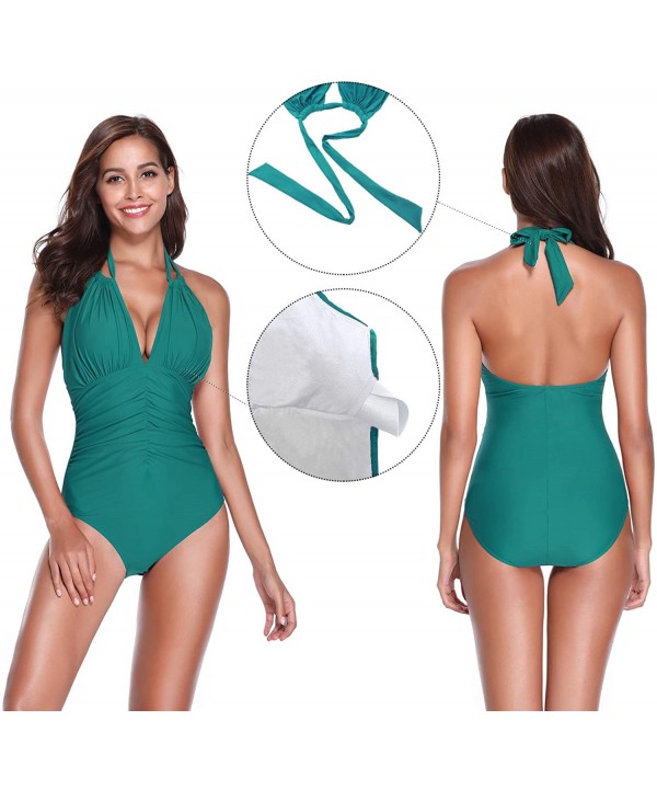 Women's Monokini Swimwear Deep V-Neck Plunge Backless High Waisted One Piece Swimsuit - Valley Green - C - CM18GOKKM2T $15.22...