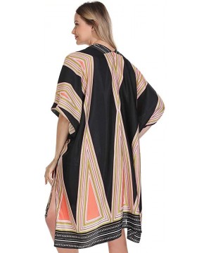 Women's Cardigan Fashion Print Kimonos-Beach Coverups-Swimsuit Cover Ups for Women - Black and Pink Contrast - CU193AIO3NR $1...