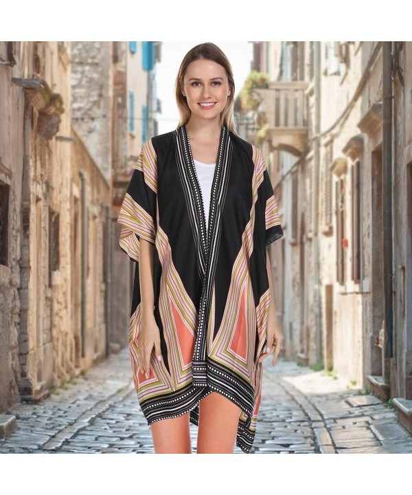 Women's Cardigan Fashion Print Kimonos-Beach Coverups-Swimsuit Cover Ups for Women - Black and Pink Contrast - CU193AIO3NR $1...