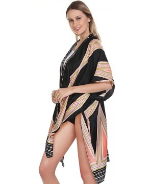 Women's Cardigan Fashion Print Kimonos-Beach Coverups-Swimsuit Cover Ups for Women - Black and Pink Contrast - CU193AIO3NR $1...