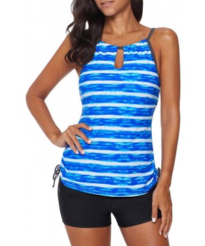 Women's Two Piece Printed Tie Side Tankini Tops Skirted Bottom Swimsuit Set(S-XXXL) - Blue Stripes - CJ18MG4OA9H $20.50-Tankinis