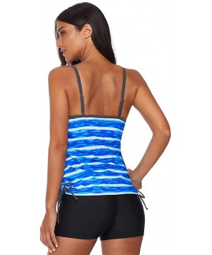 Women's Two Piece Printed Tie Side Tankini Tops Skirted Bottom Swimsuit Set(S-XXXL) - Blue Stripes - CJ18MG4OA9H $20.50-Tankinis