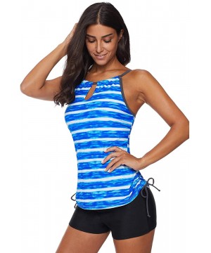 Women's Two Piece Printed Tie Side Tankini Tops Skirted Bottom Swimsuit Set(S-XXXL) - Blue Stripes - CJ18MG4OA9H $20.50-Tankinis