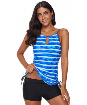 Women's Two Piece Printed Tie Side Tankini Tops Skirted Bottom Swimsuit Set(S-XXXL) - Blue Stripes - CJ18MG4OA9H $20.50-Tankinis