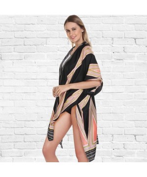 Women's Cardigan Fashion Print Kimonos-Beach Coverups-Swimsuit Cover Ups for Women - Black and Pink Contrast - CU193AIO3NR $1...