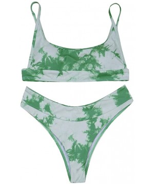 Women's Tie Dye Bikini Swimsuit Scoop Neck Push up Bikini Set Two Piece High Cut Swimwear Bathing Suits - Green - CW199TAX87R...