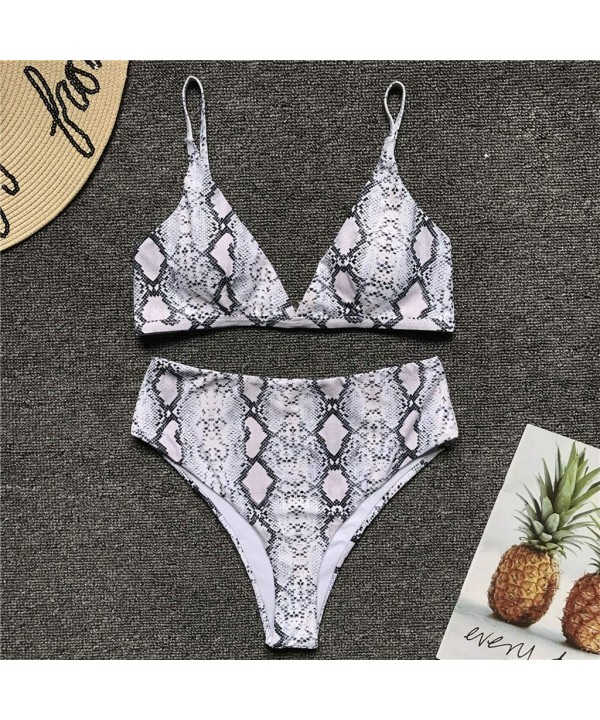 Fashion Women Snake Skin Style Swimwear Two Piece Strappy Swimsuit Push Up Bra High Waist Thong Bathing Suits White - CI18MG7...