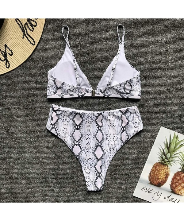 Fashion Women Snake Skin Style Swimwear Two Piece Strappy Swimsuit Push Up Bra High Waist Thong Bathing Suits White - CI18MG7...