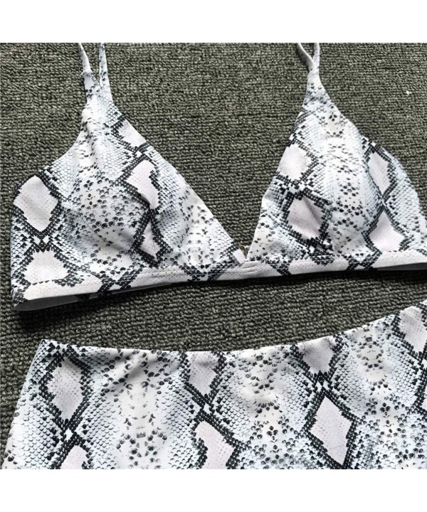 Fashion Women Snake Skin Style Swimwear Two Piece Strappy Swimsuit Push Up Bra High Waist Thong Bathing Suits White - CI18MG7...