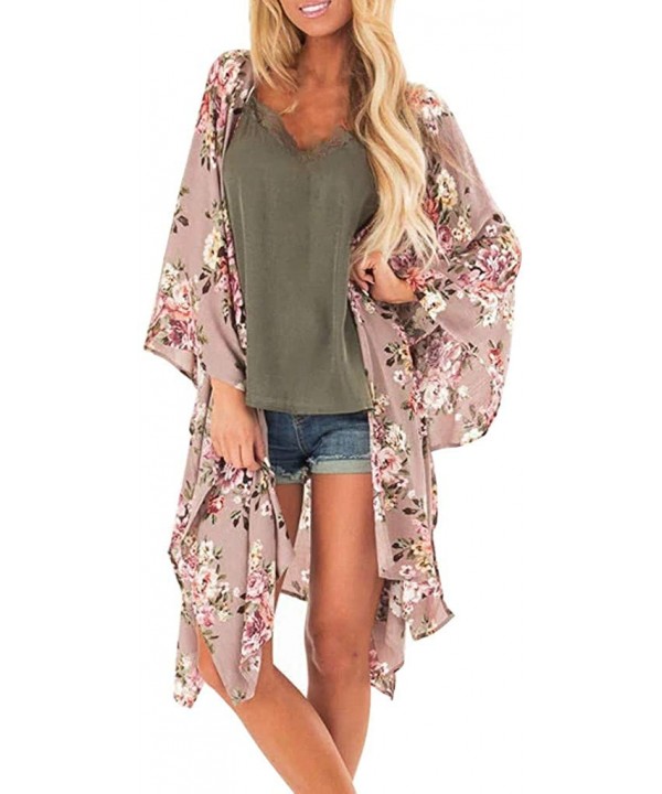 Boho Cardigans Chiffon Kimono for Women Beach Cover Up Loose Shawl Tops - Khaki Boho Cardigans - C718URKQM6L $21.84-Cover-Ups