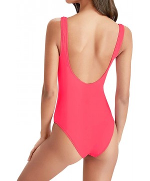 Women's Bikini High Cut One Piece Swimsuit Backless Bathing Suit Swimwear - Neon Pink - C2199UYCKGR $20.59-One-Pieces