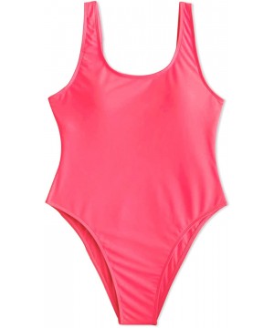 Women's Bikini High Cut One Piece Swimsuit Backless Bathing Suit Swimwear - Neon Pink - C2199UYCKGR $20.59-One-Pieces