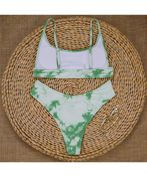 Women's Tie Dye Bikini Swimsuit Scoop Neck Push up Bikini Set Two Piece High Cut Swimwear Bathing Suits - Green - CW199TAX87R...