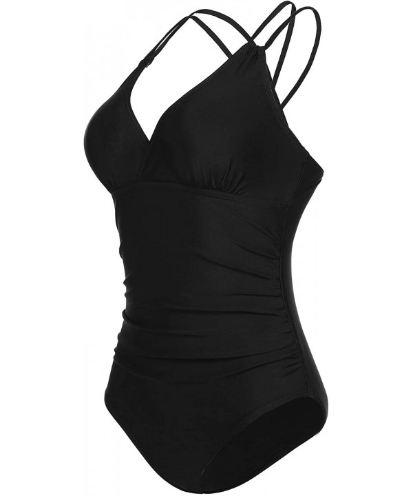 Women's One Piece Swimsuits Tummy Control V Neck Swimwear Slimming Monokini Bathing Suits - Black - CF194IX8OLU $17.27-One-Pi...