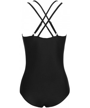 Women's One Piece Swimsuits Tummy Control V Neck Swimwear Slimming Monokini Bathing Suits - Black - CF194IX8OLU $17.27-One-Pi...