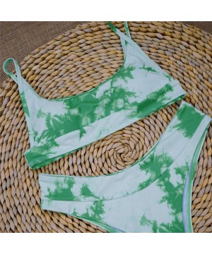 Women's Tie Dye Bikini Swimsuit Scoop Neck Push up Bikini Set Two Piece High Cut Swimwear Bathing Suits - Green - CW199TAX87R...