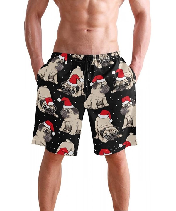 Mens Swim Trunks Skull Cacti Cactus Beach Board Shorts - Puppies Pugs in Santa's Red Cap - CQ18NX8G26R $22.81-Racing