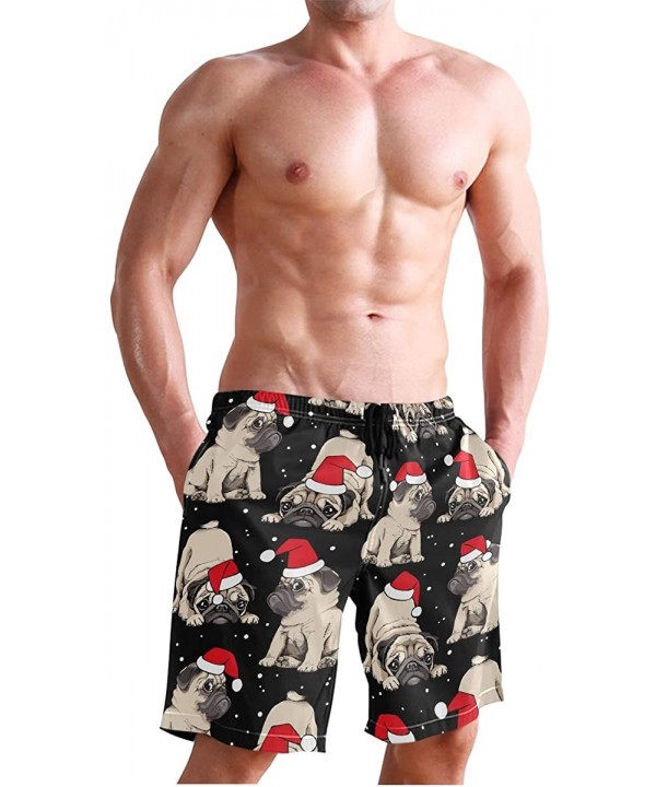 Mens Swim Trunks Skull Cacti Cactus Beach Board Shorts - Puppies Pugs in Santa's Red Cap - CQ18NX8G26R $22.81-Racing