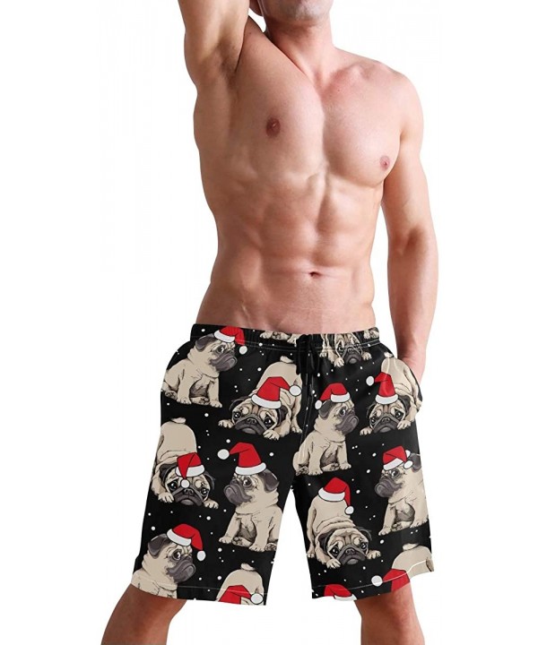 Mens Swim Trunks Skull Cacti Cactus Beach Board Shorts - Puppies Pugs in Santa's Red Cap - CQ18NX8G26R $22.81-Racing