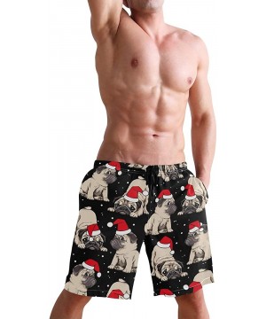 Mens Swim Trunks Skull Cacti Cactus Beach Board Shorts - Puppies Pugs in Santa's Red Cap - CQ18NX8G26R $22.81-Racing