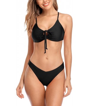 Women Gradient Bikini Swimsuit Triangle Halter Two Piece Bathing Suits - Black Tie Front - CD18LSU5IDG $17.81-Sets