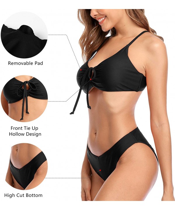 Women Gradient Bikini Swimsuit Triangle Halter Two Piece Bathing Suits - Black Tie Front - CD18LSU5IDG $17.81-Sets