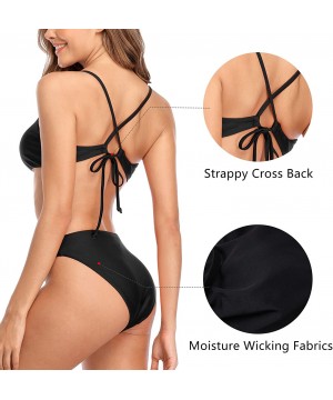 Women Gradient Bikini Swimsuit Triangle Halter Two Piece Bathing Suits - Black Tie Front - CD18LSU5IDG $17.81-Sets