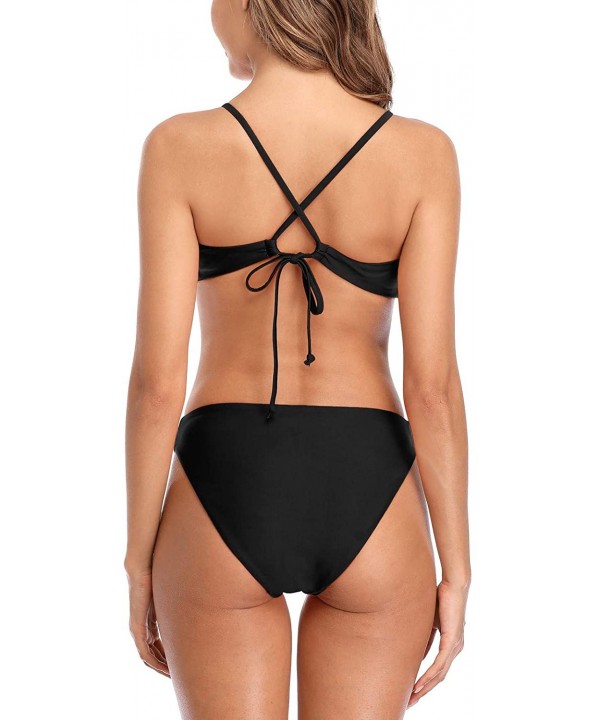 Women Gradient Bikini Swimsuit Triangle Halter Two Piece Bathing Suits - Black Tie Front - CD18LSU5IDG $17.81-Sets