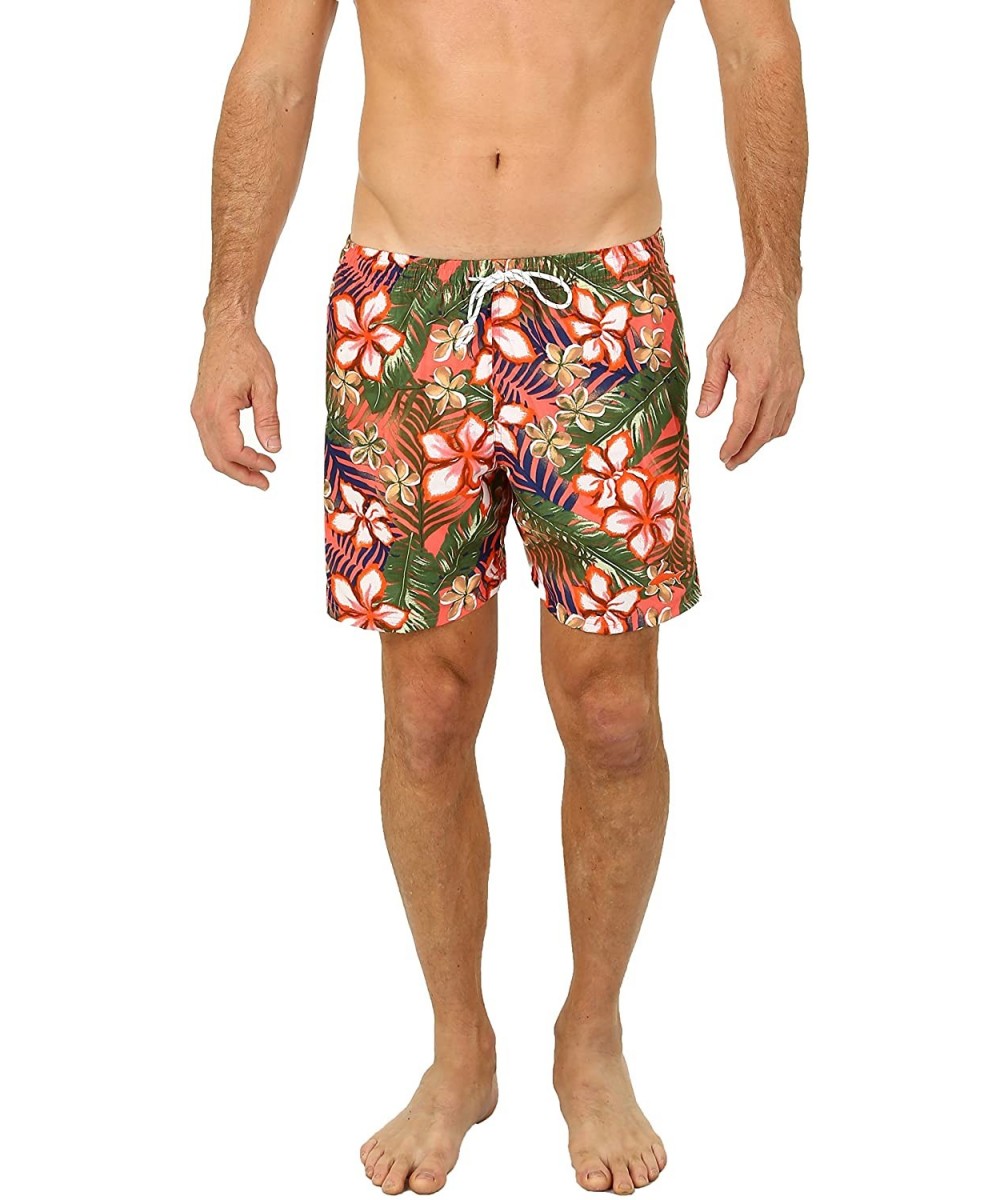 Men's Swim Shorts Dry Fast Microfiber Trunks Surf - Maui Coral - CC11VXWTSNB $17.26-Trunks