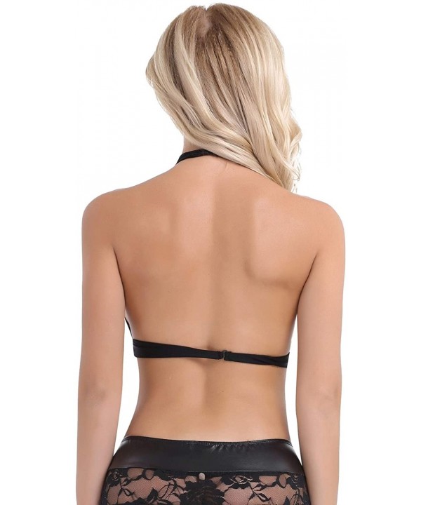 Women's Sexy Sheer Mesh See-Through Backless Halter Rave Crop Top Shirts - Black - CB18WML5KUY $13.63-Tops