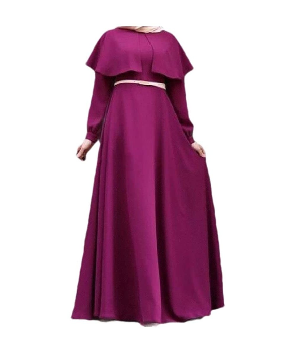 Womens Islamic Retro Poncho Arab Solid Muslim Kaftan Long Dress - Purple - C31907UM7ZM $30.38-Cover-Ups