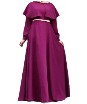 Womens Islamic Retro Poncho Arab Solid Muslim Kaftan Long Dress - Purple - C31907UM7ZM $30.38-Cover-Ups