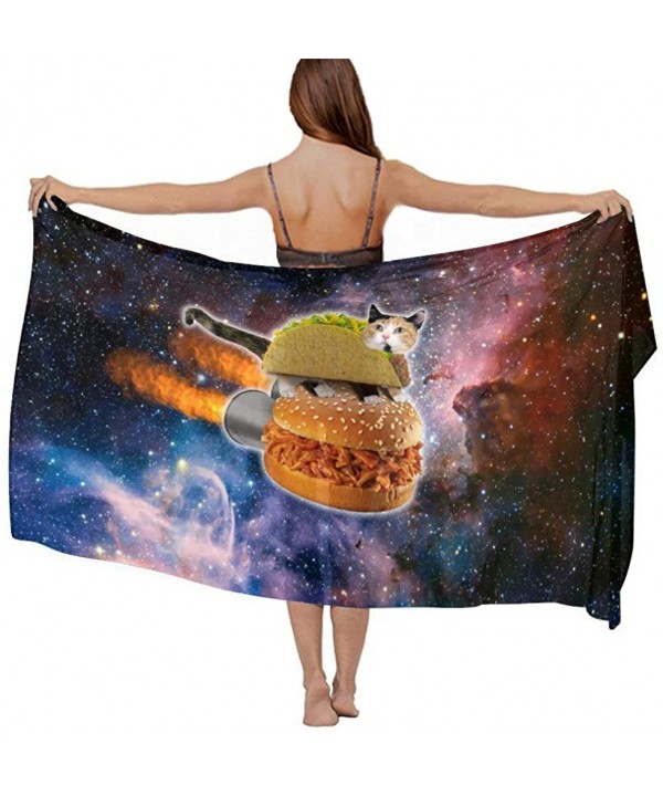 Women Chiffon Scarf Sunscreen Shawl Wrap Swimsuit Cover Up Beach Sarongs Pizza Cat Flying Hamburger Galaxy Universe - CI19C6N...