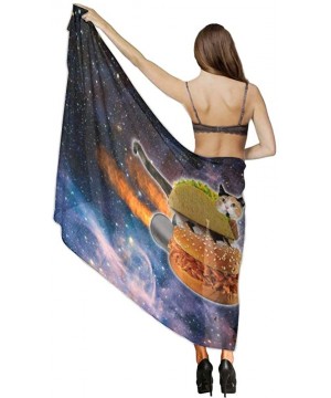 Women Chiffon Scarf Sunscreen Shawl Wrap Swimsuit Cover Up Beach Sarongs Pizza Cat Flying Hamburger Galaxy Universe - CI19C6N...