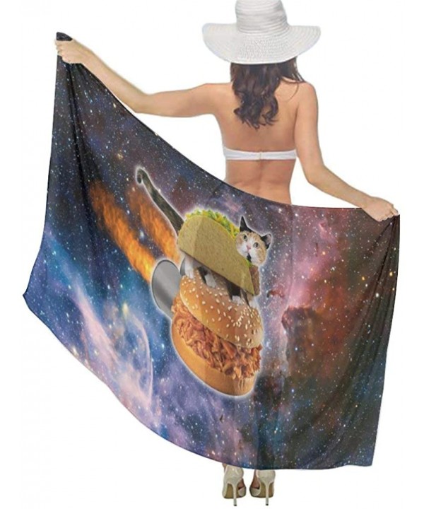 Women Chiffon Scarf Sunscreen Shawl Wrap Swimsuit Cover Up Beach Sarongs Pizza Cat Flying Hamburger Galaxy Universe - CI19C6N...