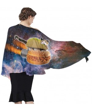 Women Chiffon Scarf Sunscreen Shawl Wrap Swimsuit Cover Up Beach Sarongs Pizza Cat Flying Hamburger Galaxy Universe - CI19C6N...