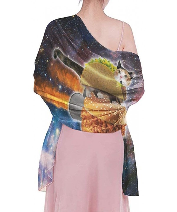 Women Chiffon Scarf Sunscreen Shawl Wrap Swimsuit Cover Up Beach Sarongs Pizza Cat Flying Hamburger Galaxy Universe - CI19C6N...