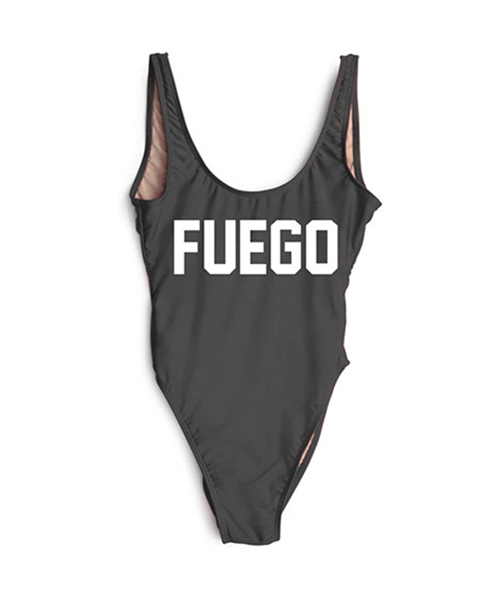 Fuego One Piece Swimsuit/Bodysuit Black Red White S- M- L- XL - Bk-w - CJ18DRL6M6N $23.57-One-Pieces