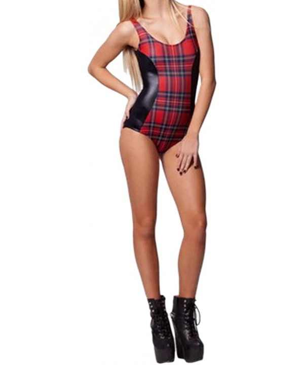 One Piece Monokini Swimsuit Womens Sexy Beach Tatooine Swimsuit Teddy One Piece Digital Printed Swimsuit Red Plaid - CB12B7EN...